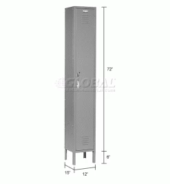 Global Industrial™ Capital® 1-Tier 1 Door Locker, 12"Wx15"Dx72"H, Gray, Assembled -Deals Lockers Store 652138GY dim