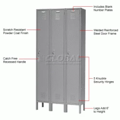 Global Industrial™ Capital® 1-Tier 3 Door Locker, 12"Wx18"Dx72"H, Gray, Assembled -Deals Lockers Store 652139GY 1wco