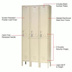 Global Industrial™ Capital® 1-Tier 3 Door Locker, 12"Wx18"Dx72"H, Tan, Unassembled -Deals Lockers Store 652139TN 1wco