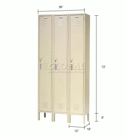 Global Industrial™ Capital® 1-Tier 3 Door Locker, 12"Wx18"Dx72"H, Tan, Unassembled -Deals Lockers Store 652141TN dim