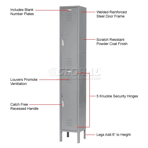 Global Industrial Capital® 2-Tier 2 Door Locker, 12"Wx15"Dx36"H, Gray, Assembled 15 Global Industrial Capital® 2-Tier 2 Door Locker, 12"Wx15"Dx36"H, Gray, Assembled - Image 13