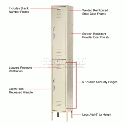 Global Industrial™ Capital® 2-Tier 2 Door Locker, 12"Wx15"Dx36"H, Tan, Unassembled -Deals Lockers Store 652146TN 1wco 1