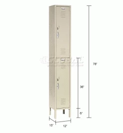 Global Industrial™ Capital® 2-Tier 2 Door Locker, 12"Wx15"Dx36"H, Tan, Unassembled -Deals Lockers Store 652146TN dim