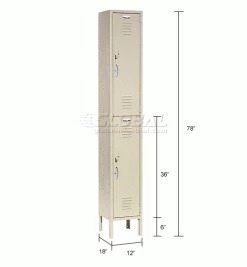 Global Industrial™ Capital® 2-Tier 2 Door Locker, 12"Wx18"Dx36"H, Tan, Unassembled -Deals Lockers Store 652148TN dim