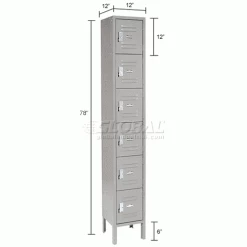 Global Industrial™ 6-Tier 6 Door Box Locker, 12"W x 12"D x 12"H, Gray, Assembled -Deals Lockers Store 652154GYIN dim