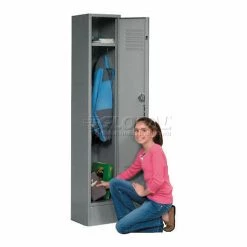 Global Industrial™ Paramount® 1-Tier 1 Door Locker, 12"Wx15"Dx60"H, Gray, Assembled -Deals Lockers Store 652160GY 02