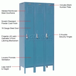 Global Industrial™ Paramount® 1-Tier 3 Door Locker, 12"Wx18"Dx60"H, Blue, Unassembled -Deals Lockers Store 652161BL 1wco 1