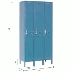Global Industrial™ Paramount® 1-Tier 3 Door Locker, 15"Wx18"Dx72"H, Blue, Assembled -Deals Lockers Store 652173BL dim