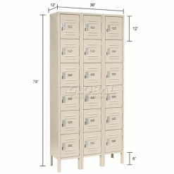 Global Industrial™ 6-Tier 18 Door Box Locker, 12"W x 12"D x 12"H, Tan, Assembled -Deals Lockers Store 652970TNIN dim