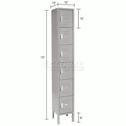 Global Industrial™ 6-Tier 6 Door Box Locker, 12"W x 15"D x 12"H, Gray, Assembled -Deals Lockers Store 652971GYIN dim