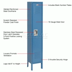 Global Industrial™ Infinity® 1-Tier 1 Door Locker, 15"Wx18"Dx72"H, Blue, Assembled -Deals Lockers Store 968250BL 1wco