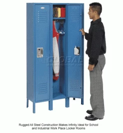 Global Industrial™ Infinity® 1-Tier 1 Door Locker, 12"Wx15"Dx60"H, Blue, Assembled -Deals Lockers Store 968250BL 3wco 2