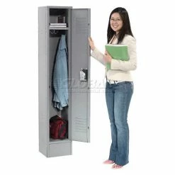 Global Industrial™ Infinity® 1-Tier 1 Door Locker, 12"Wx15"Dx60"H, Gray, Unassembled -Deals Lockers Store 968250GY 02