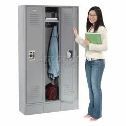 Global Industrial™ Infinity® 1-Tier 3 Door Locker, 15"Wx18"Dx72"H, Gray, Assembled -Deals Lockers Store 968250GY 06 2