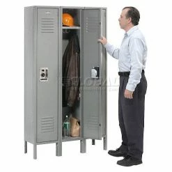 Global Industrial™ Infinity® 1-Tier 3 Door Locker, 12"Wx18"Dx60"H, Gray, Assembled -Deals Lockers Store 968250GY 07 4