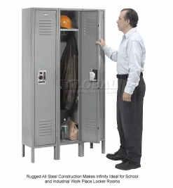 Global Industrial™ Infinity® 1-Tier 1 Door Locker, 12"Wx15"Dx60"H, Gray, Unassembled -Deals Lockers Store 968250GY 3wco 1