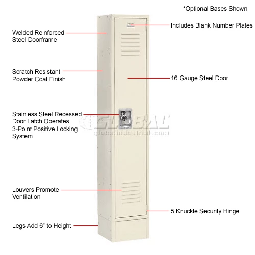 Global Industrial Infinity® 1-Tier 1 Door Locker, 12"Wx12"Dx60"H, Tan, Assembled 30 Global Industrial Infinity® 1-Tier 1 Door Locker, 12"Wx12"Dx60"H, Tan, Assembled - Image 28