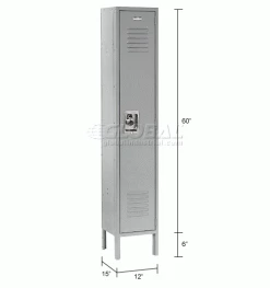 Global Industrial™ Infinity® 1-Tier 1 Door Locker, 12"Wx15"Dx60"H, Gray, Unassembled -Deals Lockers Store 968252GY dim