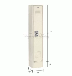 Global Industrial™ Infinity® 1-Tier 1 Door Locker, 15"Wx18"Dx72"H, Tan, Unassembled -Deals Lockers Store 968262TN dim