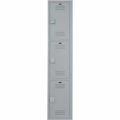 Bradley Corporation Bradley 3-Tier 3 Door Lenox Plastic Locker, 12"W x 15"D x 20"H, Gray, Assembled -Deals Lockers Store BY1 LK1215603HV 200