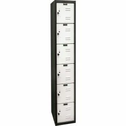Hallowell® 6-Tier 6 Door Tie Locker, 12"W x 18"D x 12"H, Black/Light Gray, Assembled
