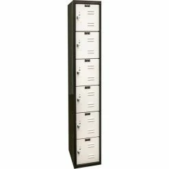 Hallowell® 6-Tier 6 Door Tie Locker, 12"W x 18"D x 12"H, Black/Light Gray, Unassembled