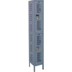 Hallowell® 2-Tier 2 Door Heavy Duty Ventilated Locker, 15"Wx15"Dx36"H, Dark Gray, Assembled