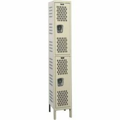 Hallowell® 2-Tier 2 Door Heavy Duty Ventilated Locker, 18"W x 21"D x 36"H, Tan, Assembled