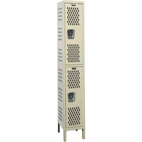 Hallowell® 2-Tier 2 Door Heavy Duty Ventilated Locker, 18"W x 21"D x 36"H, Tan, Assembled 3 Hallowell® 2-Tier 2 Door Heavy Duty Ventilated Locker, 18"W x 21"D x 36"H, Tan, Assembled