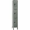 Hallowell® Ready-Built™ 3-Tier 3 Door Locker, 12"Wx12"Dx24"H, Dark Gray, Assembled