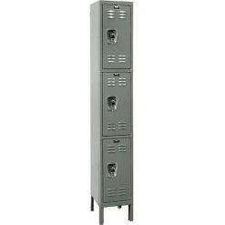 Hallowell® Ready-Built™ 3-Tier 3 Door Locker, 12"Wx12"Dx24"H, Dark Gray, Assembled
