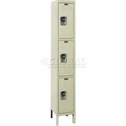 Hallowell® Ready-Built™ 3-Tier 3 Door Locker, 12"W x 18"D x 24"H, Tan, Assembled