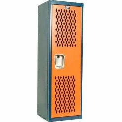Hallowell 1 Door Home Team Ventilated Locker, 15"Wx15"Dx48"H, Dark Blue/Orange, Unassembled