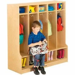 Jonti-Craft® Kid Seat Coat Locker, 5 Wide, 48"W x 17-1/2"D x 50-1/2"H, Birch Plywood