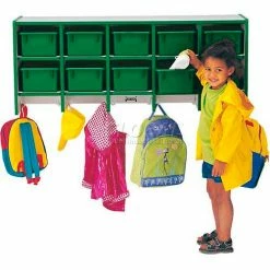 Jonti-Craft® Wall Mount Coat Locker w/Trays, 48"W x 15-1/2"D x 20"H, Gray Laminate, Teal Edge