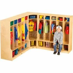 Jonti-Craft® Kid Seat Corner Coat Locker, 24"W x 17-1/2"D x 50-1/2"H, Birch Plywood