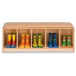 Jonti-Craft® Kid Bench Locker, 5 Wide, Camel Cushion, 48"W x 15"D x 16"H, Birch Plywood