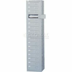 Penco® 16 Door Folded Garment Locker W/Turn Knob Locks, 16-1/2"Wx16"Dx77-1/2"H, Gray, Assembled