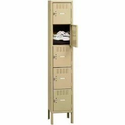 Tennsco® 5-Tier 5 Door Box Locker w/ Legs, 12"W x 15"D x 12"H, Medium Gray, Assembled