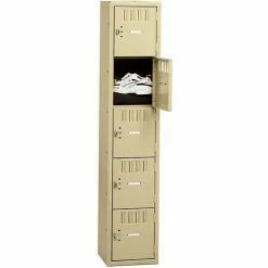 Tennsco® 5-Tier 5 Door Box Locker, 12"W x 15"D x 12"H, Sand, Assembled