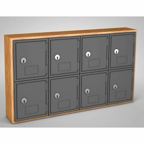 United Visual Products 8 Door Cell Phone Locker W/Key Lock, 24"Wx4"Dx13-1/2"H, Lt Oak/Gray,Assembled 3 United Visual Products 8 Door Cell Phone Locker W/Key Lock, 24"Wx4"Dx13-1/2"H, Lt Oak/Gray,Assembled