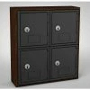 United Visual Products 4 Door Cell Phone Locker W/Key Lock, 12"Wx4"Dx13-1/2"H, Walnut/Blk, Assembled -Deals Lockers Store UNN UVQ1030