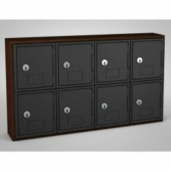 United Visual Products 8 Door Cell Phone Locker W/Key Lock, 24"Wx4"Dx13-1/2"H, Walnut/Blk, Assembled