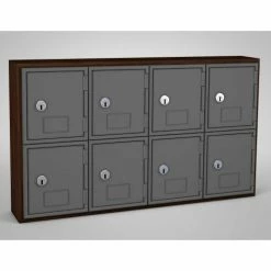 United Visual Products 8 Door Cell Phone Locker W/Key Lock, 24"Wx4"Dx13-1/2"H, Walnut/Gray,Assembled