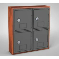 United Visual Products 4 Door Cell Phone Locker W/Key Lock, 12"Wx4"Dx13-1/2"H, Cherry/Gray,Assembled