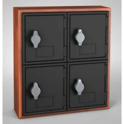 United Visual Products 4 Door Cell Phone Locker W/Hasp Lock, 12"Wx4"Dx13-1/2"H, Cherry/Blk,Assembled