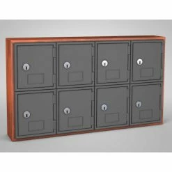 United Visual Products United Visual Cell Phone Locker UVQ1043 - 8 Door 24" x 4" x 13-1/2" Cherry/Grey Door w/Key Lock