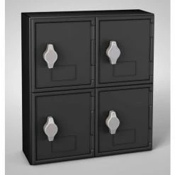 United Visual Products 4 Door Cell Phone Locker W/Hasp Lock, 11"Wx4"Dx12-1/2"H, Blk/Blk, Assembled