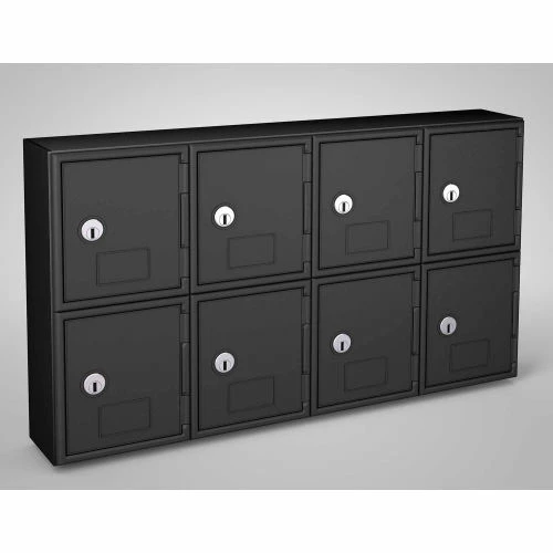 United Visual Products 8 Door Cell Phone Locker W/Key Lock, 22"Wx4"Dx12-1/2"H, Blk/Blk, Assembled 3 United Visual Products 8 Door Cell Phone Locker W/Key Lock, 22"Wx4"Dx12-1/2"H, Blk/Blk, Assembled