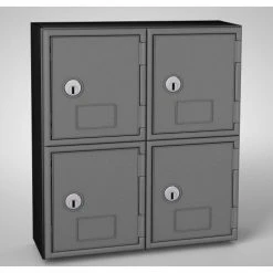 United Visual Products 4 Door Cell Phone Locker W/Key Lock, 11"Wx4"Dx12-1/2"H, Blk/Gray, Assembled